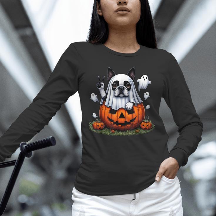 Boston Terrier Ghost Boo Halloween Kids Unisex Long Sleeve T-Shirt, novelty gifts, funny gifts