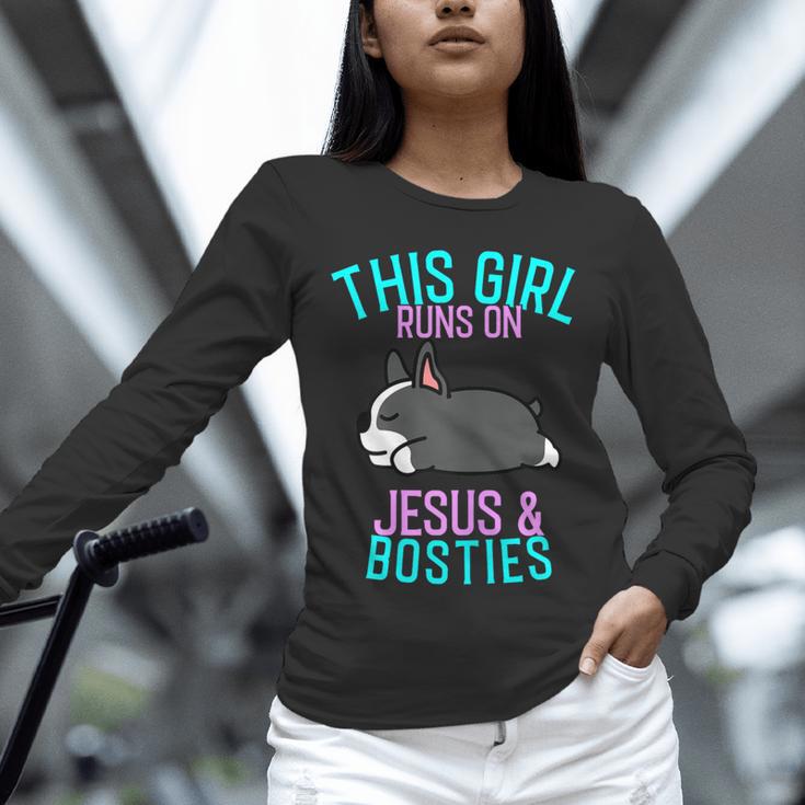 Boston Terrier This Girl Runs On Jesus And Boston Terriers Unisex Long Sleeve T-Shirt, novelty gifts, funny gifts