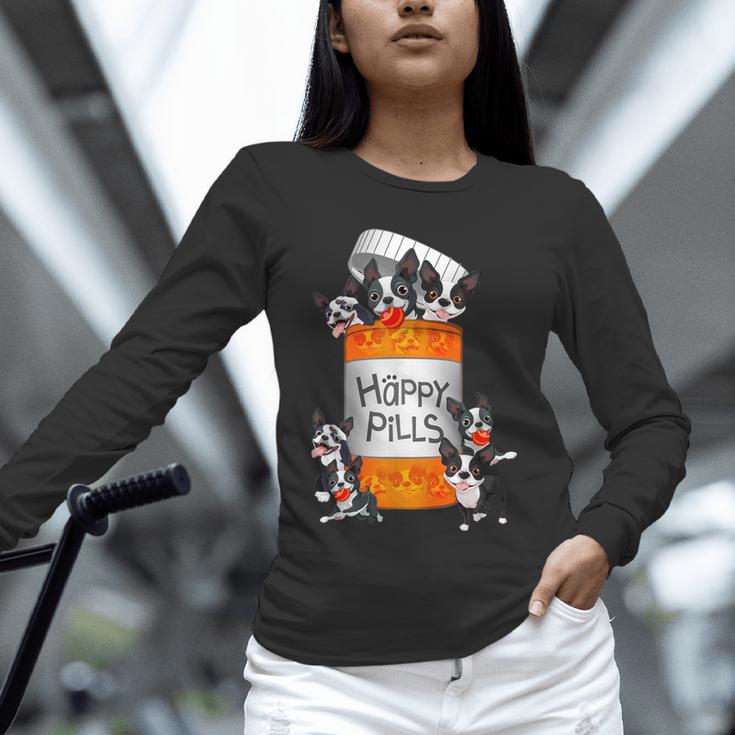 Boston Terrier Happy Pills T-Shirt Unisex Long Sleeve T-Shirt, novelty gifts, funny gifts