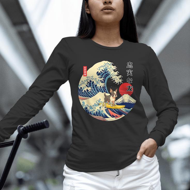 Boston Terrier Japanese Kanagawa Wave Surf Loyal Dog Men Women Kids Unisex Long Sleeve T-Shirt, novelty gifts, funny gifts