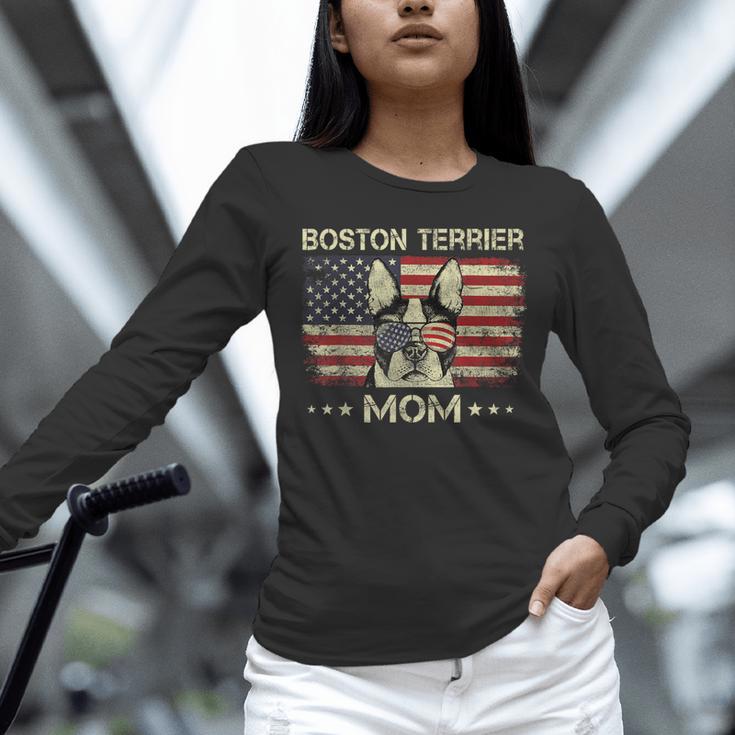 Boston Terrier Mom Dog Lovers American Flag 4th Of July Unisex Long Sleeve T-Shirt, novelty gifts, funny gifts
