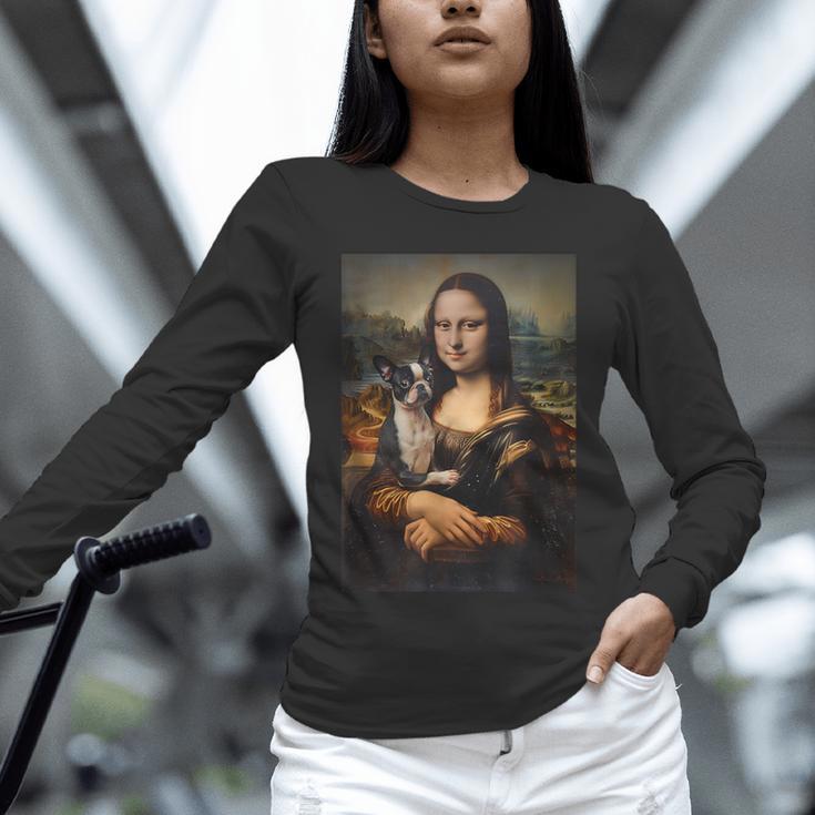 Boston Terrier Mona Lisa Painting Art Dog Mom Dad For Men Women Kids Unisex Long Sleeve T-Shirt, novelty gifts, funny gifts