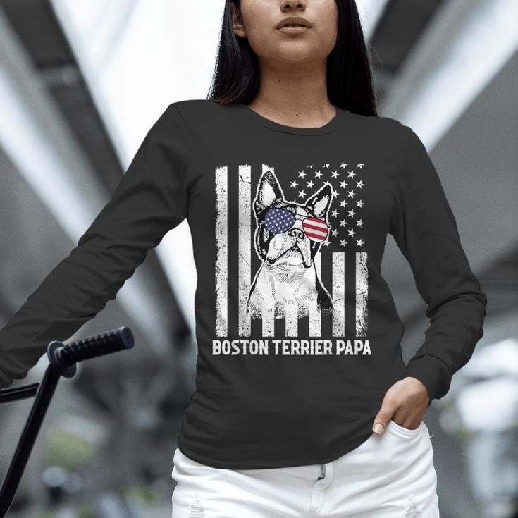 Boston Terrier Papa Cool Dog Lover USA American Flag Men Women Unisex Long Sleeve T-Shirt, novelty gifts, funny gifts