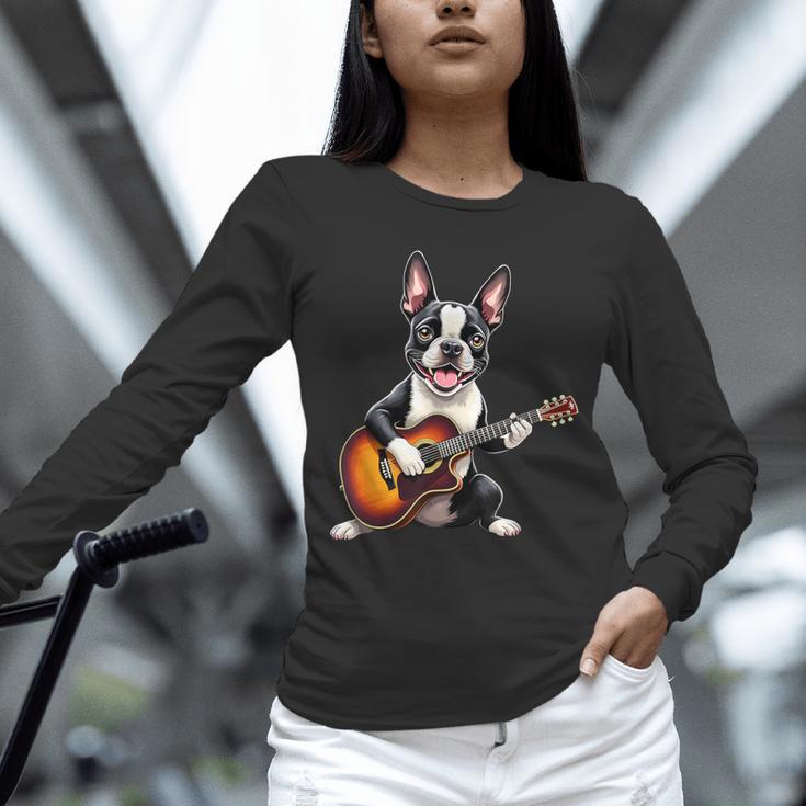 Boston Terrier Playing Guitar Boston Terrier Unisex Long Sleeve T-Shirt, novelty gifts, funny gifts
