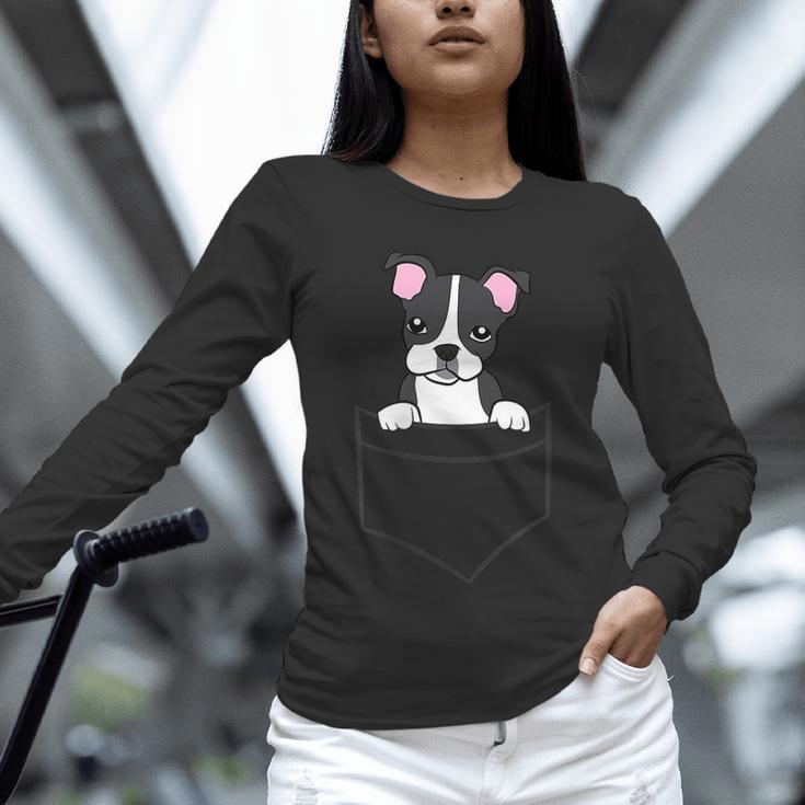 Boston Terrier In The Pocket Cute Pocket Boston Terrier Unisex Long Sleeve T-Shirt, novelty gifts, funny gifts