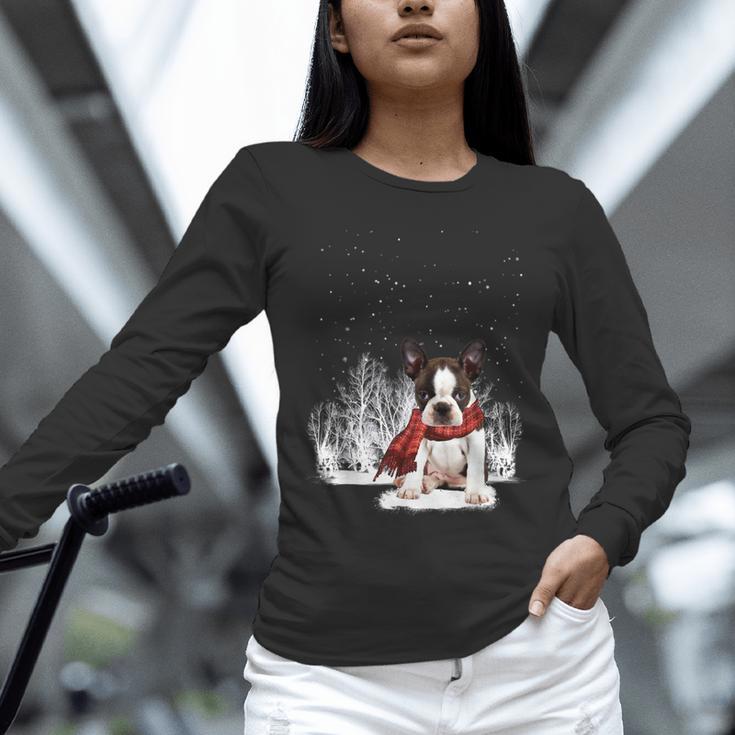 Boston Terrier In The Snow Merry Christmas Winter Unisex Long Sleeve T-Shirt, novelty gifts, funny gifts