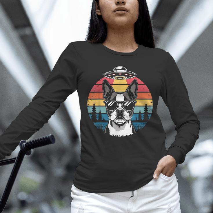 Boston Terrier UFO Alien Boston Terrier Dog Mom Dad Unisex Long Sleeve T-Shirt, novelty gifts, funny gifts