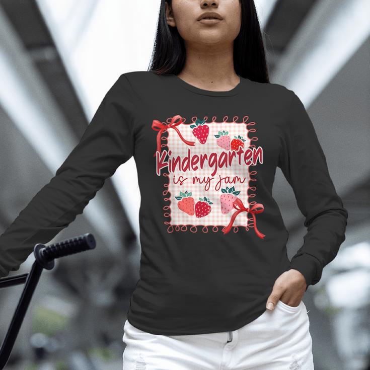 Bow Strawberry Kindergarten Is My Jam Teacher Kinder Team Unisex Long Sleeve T-Shirt, novelty gifts, funny gifts