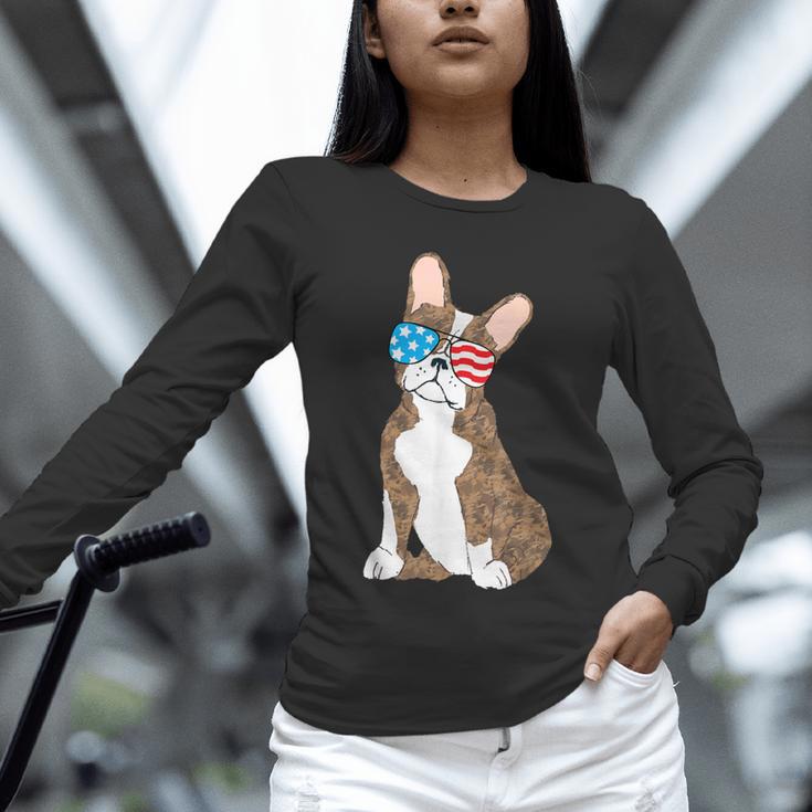 Brindle Boston Terrier Dog Patriotic Shirt USA Flag Unisex Long Sleeve T-Shirt, novelty gifts, funny gifts