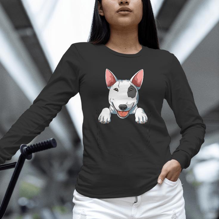 Bull Terrier Pocket Bull Terrier Peeking Out Pocket Unisex Long Sleeve T-Shirt, novelty gifts, funny gifts
