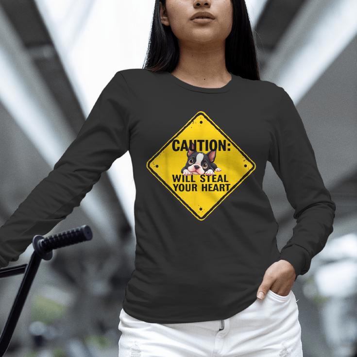 Caution Sign Boston Terrier Dog Bostie Puppy Unisex Long Sleeve T-Shirt, novelty gifts, funny gifts