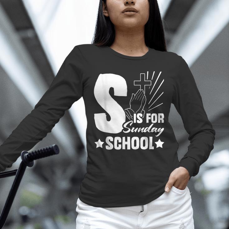 Christian Teacher S Is For Sunday School Essentials Unisex Long Sleeve T-Shirt, novelty gifts, funny gifts Christian Teacher S Is For Sunday School Essentials Unisex Long Sleeve T-Shirt, novelty gifts, funny gifts