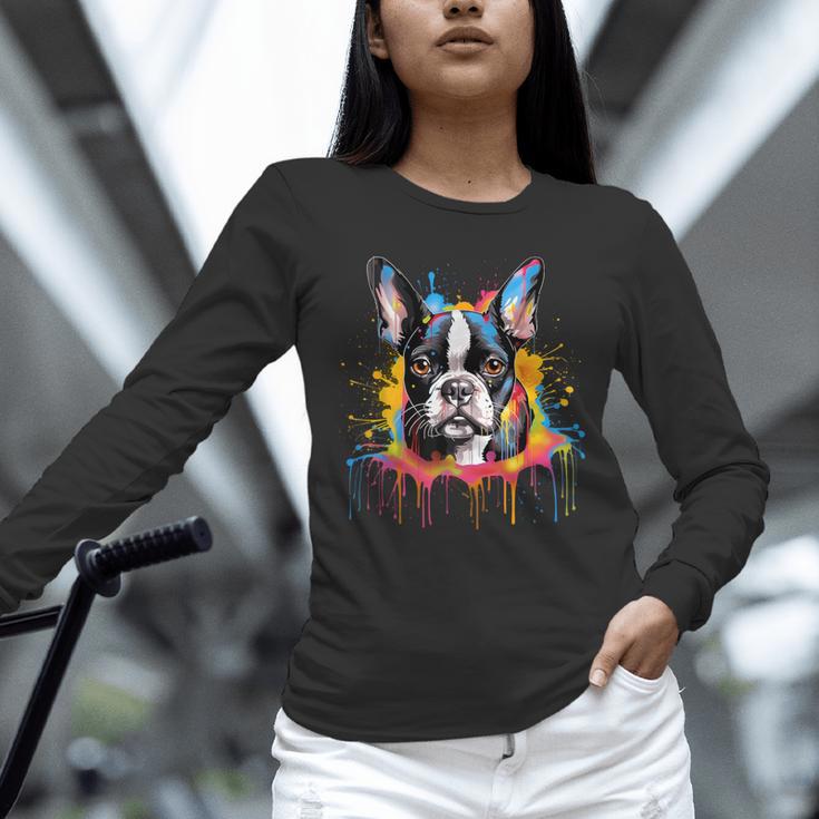 Colorful Boston Terrier Dog For Men Women Kids Unisex Long Sleeve T-Shirt, novelty gifts, funny gifts