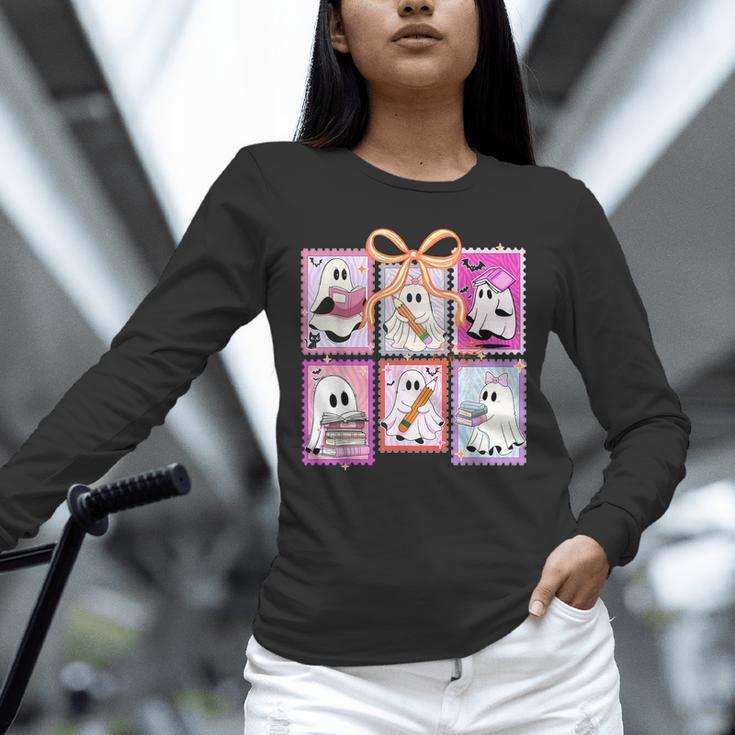 Coquette Bow Spooky Teacher Ghost Halloween Trick Or Teach Unisex Long Sleeve T-Shirt, novelty gifts, funny gifts Coquette Bow Spooky Teacher Ghost Halloween Trick Or Teach Unisex Long Sleeve T-Shirt, novelty gifts, funny gifts