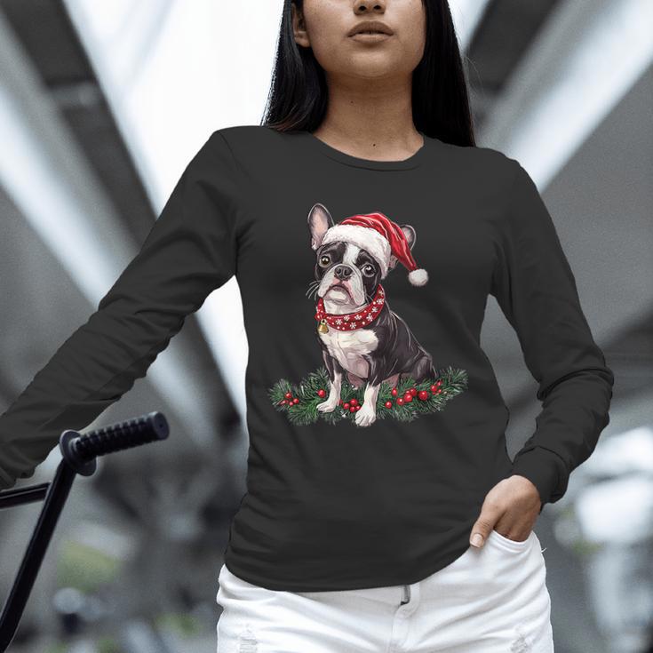 Cute Boston Terrier Dog Christmas Merry X-Mas Graphic Unisex Long Sleeve T-Shirt, novelty gifts, funny gifts