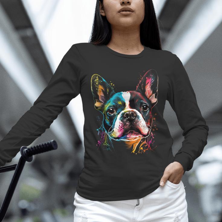 Cute Boston Terrier Puppy Dog Art Lover Unique Painting For Men Women Kids Unisex Long Sleeve T-Shirt, novelty gifts, funny gifts