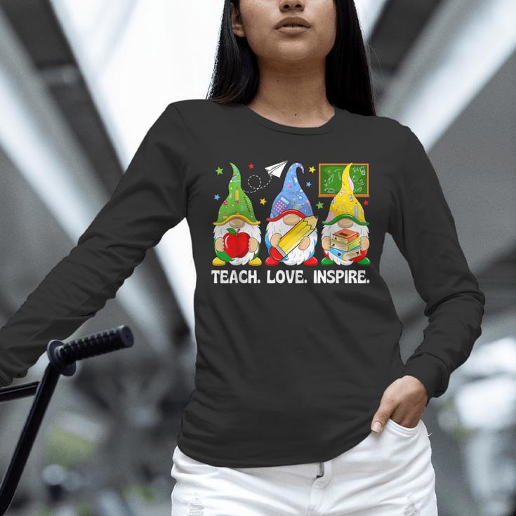 Cute Gnomes Teach Love And Inspire Back To School Teacher Unisex Long Sleeve T-Shirt, novelty gifts, funny gifts