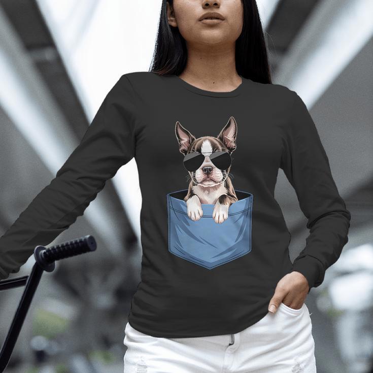 Cute Pocket Boston Terrier Lover Dog Mom Unisex Long Sleeve T-Shirt, novelty gifts, funny gifts