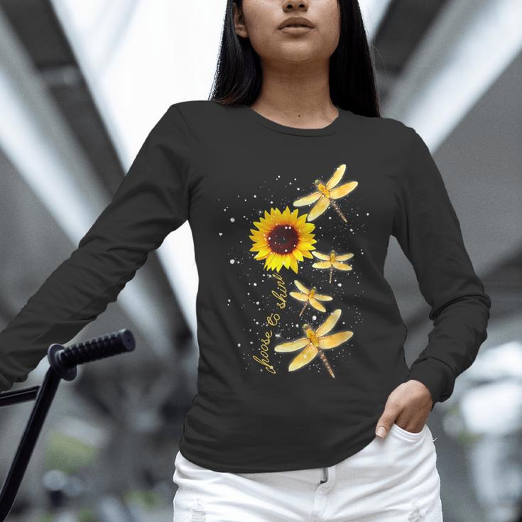 Dragonfly Sunflower Teacher Growth Mindset Choose To Shine Unisex Long Sleeve T-Shirt, novelty gifts, funny gifts