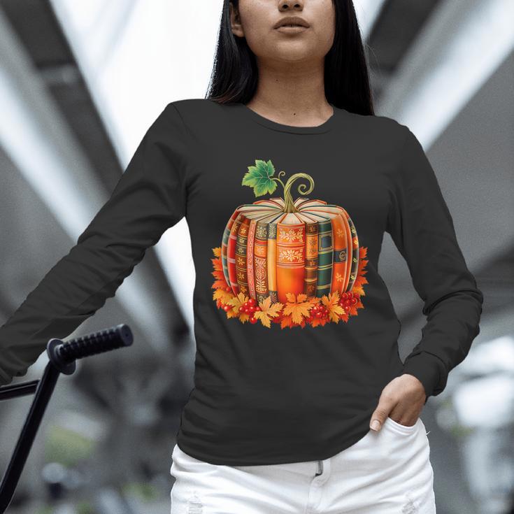 Fall Book Autumn Reading Teacher Halloween Pumpkin Season Unisex Long Sleeve T-Shirt, novelty gifts, funny gifts