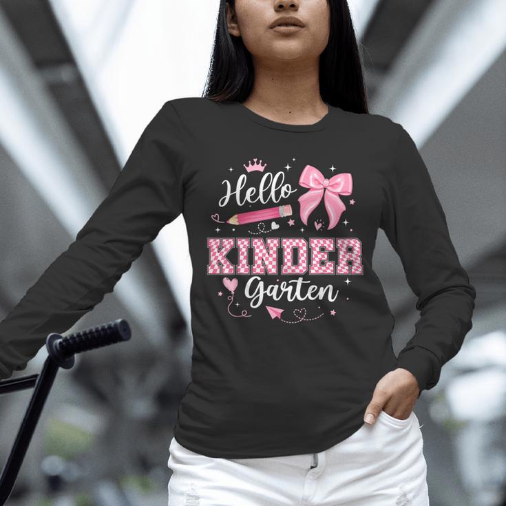 First Day Of School Teacher Girl Coquette Hello Kindergarten Unisex Long Sleeve T-Shirt, novelty gifts, funny gifts First Day Of School Teacher Girl Coquette Hello Kindergarten Unisex Long Sleeve T-Shirt, novelty gifts, funny gifts
