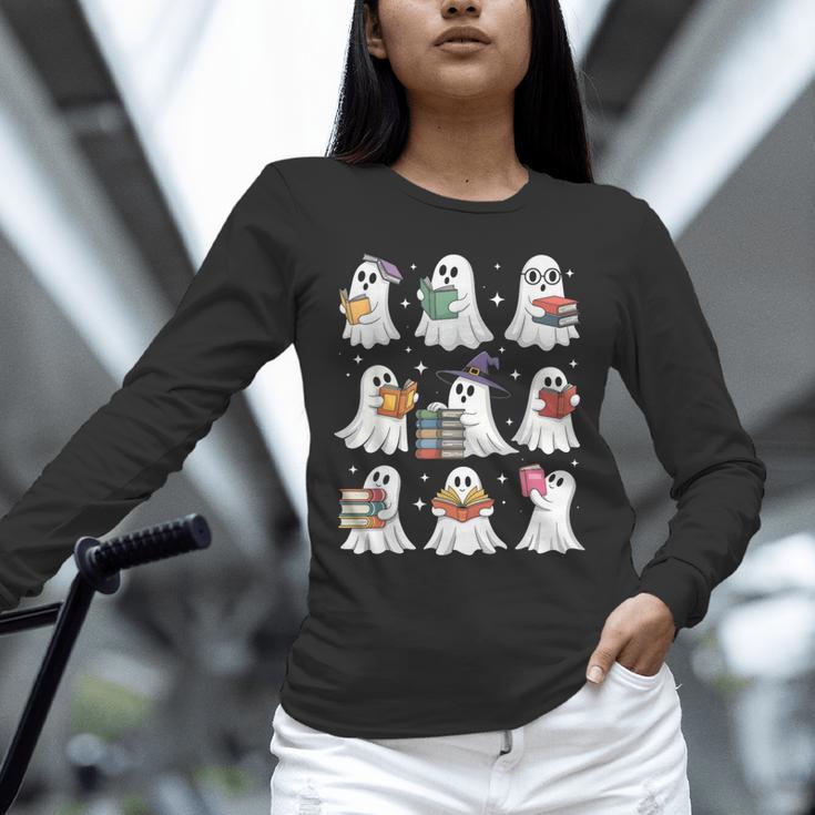 Ghost Reading Teacher Halloween Costume Librarian Book Lover Unisex Long Sleeve T-Shirt, novelty gifts, funny gifts