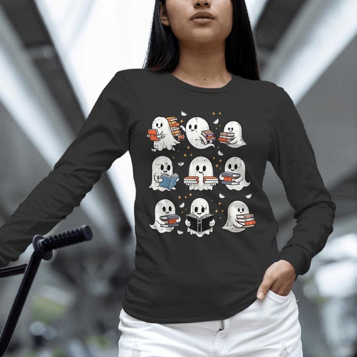 Ghosts With Books Library Halloween Men Women Kids Teacher Unisex Long Sleeve T-Shirt, novelty gifts, funny gifts