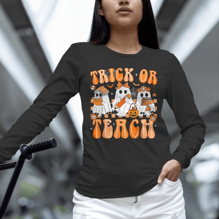 Groovy Teacher Halloween Trick Or Teach Ghost Men Women Kids Unisex Long Sleeve T-Shirt, novelty gifts, funny gifts