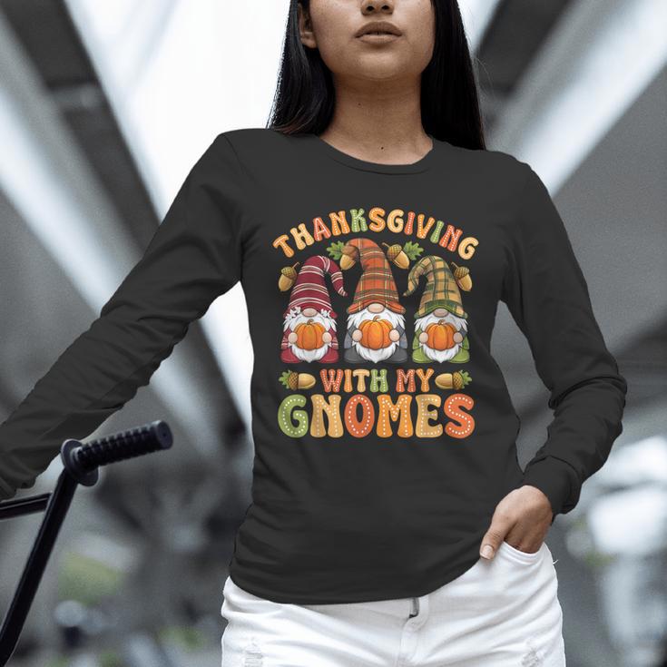Groovy Thanksgiving With My Gnomie Women Teacher Fall Gnome Unisex Long Sleeve T-Shirt, novelty gifts, funny gifts