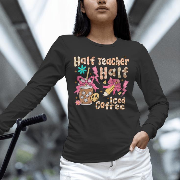 Half Teacher Half Iced Coffee Back To School Unisex Long Sleeve T-Shirt, novelty gifts, funny gifts Half Teacher Half Iced Coffee Back To School Unisex Long Sleeve T-Shirt, novelty gifts, funny gifts