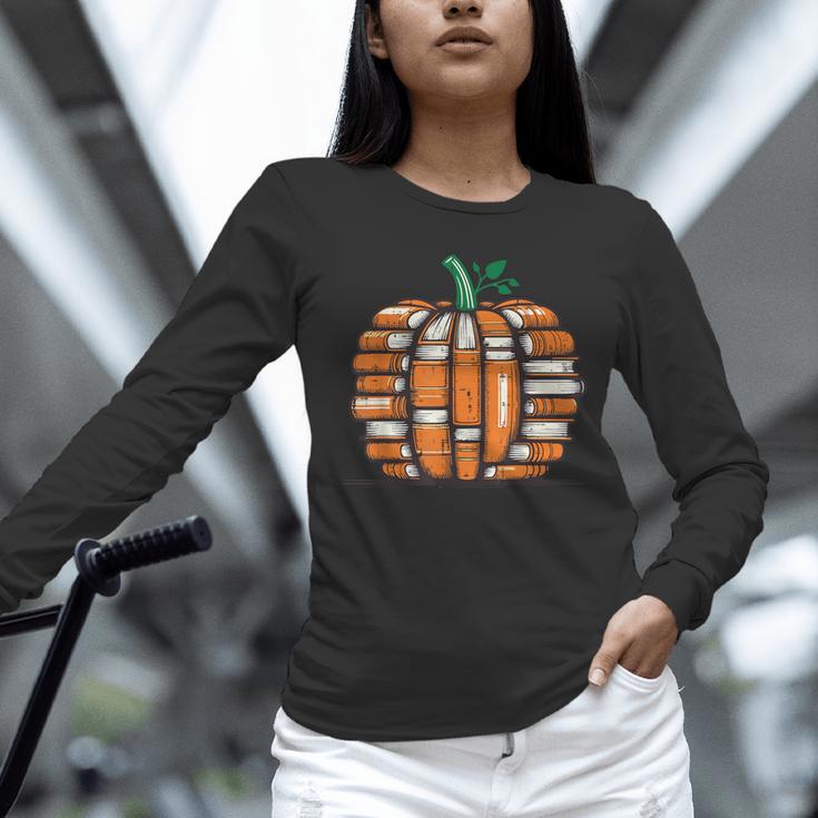 Halloween Books Pumpkin Reading Teacher Fall Men Women Unisex Long Sleeve T-Shirt, novelty gifts, funny gifts