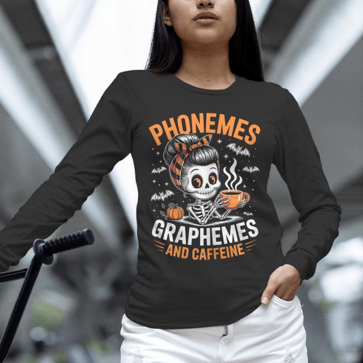 Halloween Skeleton Teacher Phonemes Graphemes Caffeine Lover Unisex Long Sleeve T-Shirt, novelty gifts, funny gifts Halloween Skeleton Teacher Phonemes Graphemes Caffeine Lover Unisex Long Sleeve T-Shirt, novelty gifts, funny gifts