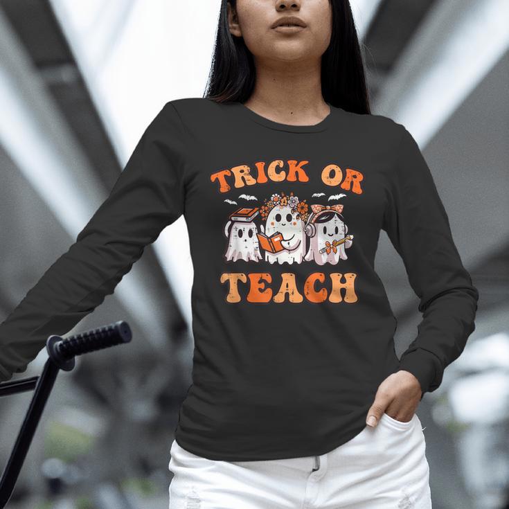 Halloween Teacher Ghosts Trick Or Teach Retro Costume Women Unisex Long Sleeve T-Shirt, novelty gifts, funny gifts