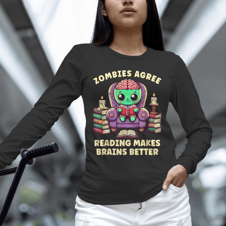 Halloween Teacher Zombie Reading Is Good For Brains Unisex Long Sleeve T-Shirt, novelty gifts, funny gifts Halloween Teacher Zombie Reading Is Good For Brains Unisex Long Sleeve T-Shirt, novelty gifts, funny gifts