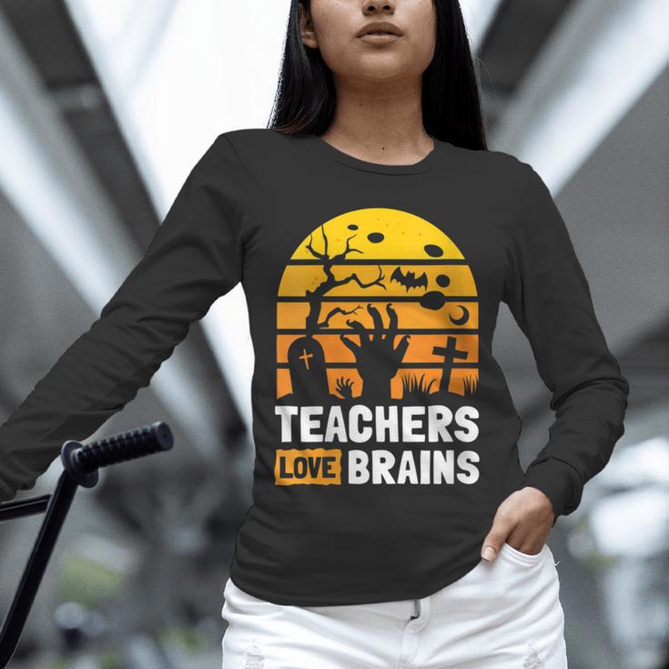 Halloween Teachers Science Math Teachers Love Brains Unisex Long Sleeve T-Shirt, novelty gifts, funny gifts
