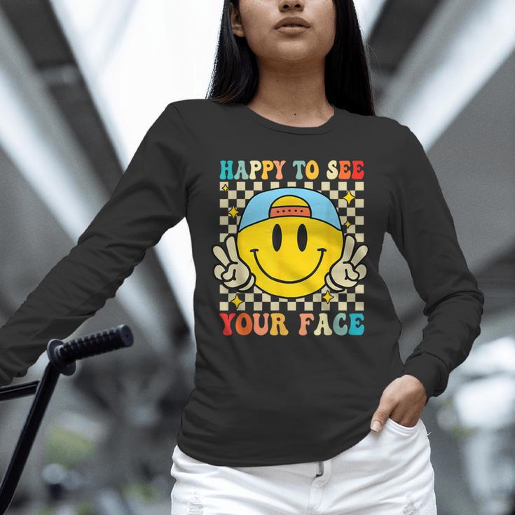 Happy To See Your Face Hippie Smile Back To School Teachers Unisex Long Sleeve T-Shirt, novelty gifts, funny gifts