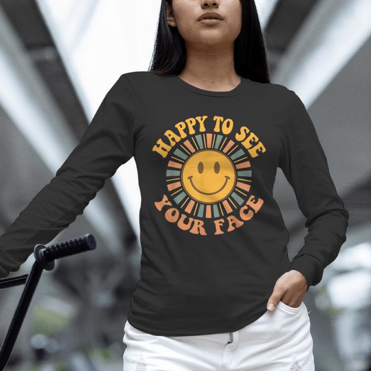 Happy To See Your Face Retro Happy Teacher Back To School Unisex Long Sleeve T-Shirt, novelty gifts, funny gifts