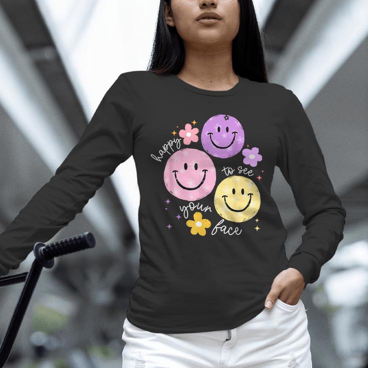 Happy To See Your Face Teacher Flower Back To School Unisex Long Sleeve T-Shirt, novelty gifts, funny gifts