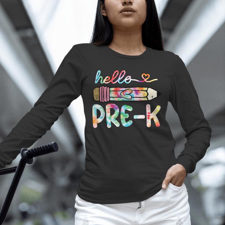 Hello Pre-K Pencil Teacher Student Tie Dye Unisex Long Sleeve T-Shirt, novelty gifts, funny gifts