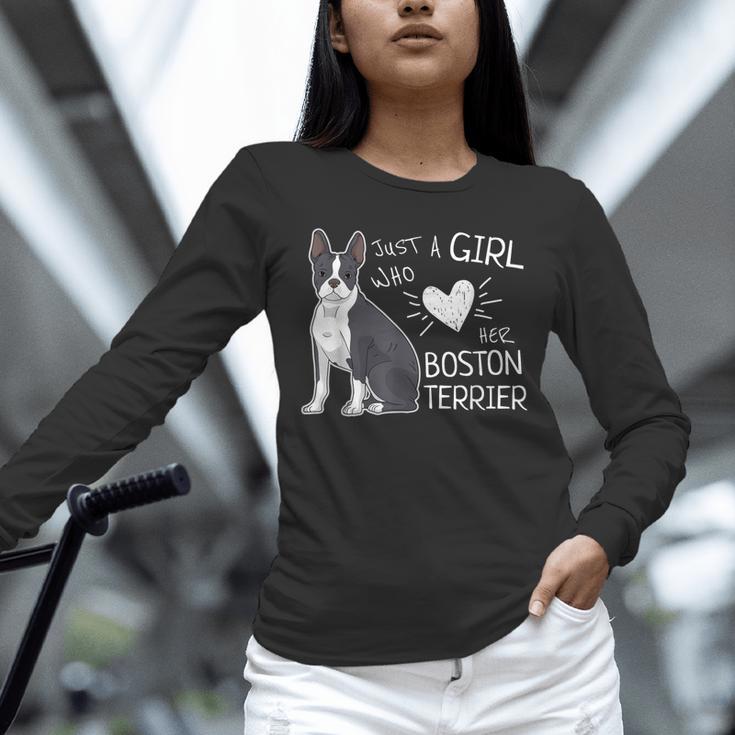 Just A Girl Who Loves Her Boston Terrier Puppy Love Unisex Long Sleeve T-Shirt, novelty gifts, funny gifts