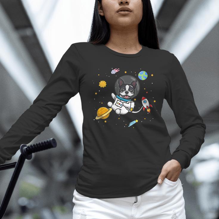 Kawaii Kids & Boys Astronaut Space Boston Terrier Dog Lover Unisex Long Sleeve T-Shirt, novelty gifts, funny gifts