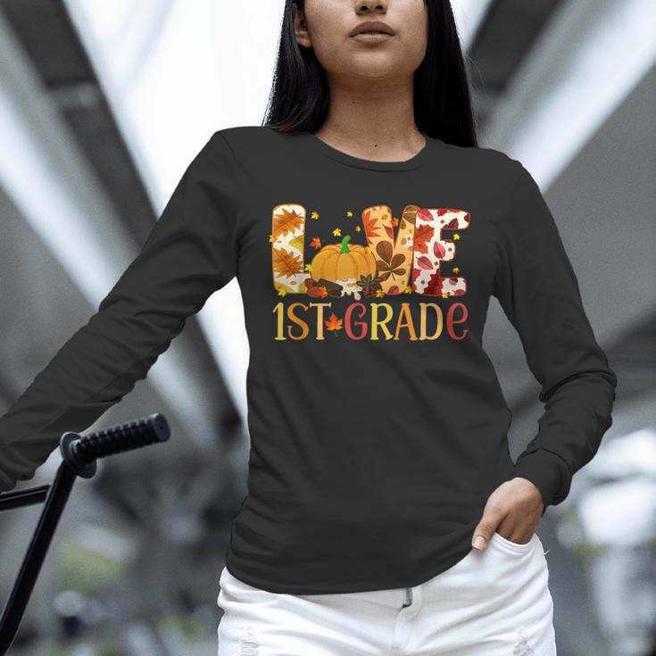 Love First Grade Happy Fall Thanksgiving Women 1st Teacher Unisex Long Sleeve T-Shirt, novelty gifts, funny gifts