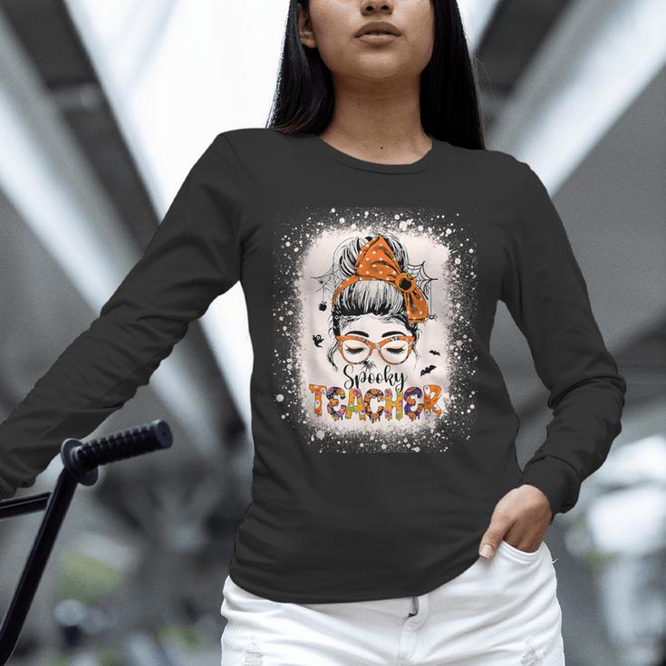 Messy Bun Spooky Teacher Bleached Halloween Teachers Unisex Long Sleeve T-Shirt, novelty gifts, funny gifts Messy Bun Spooky Teacher Bleached Halloween Teachers Unisex Long Sleeve T-Shirt, novelty gifts, funny gifts