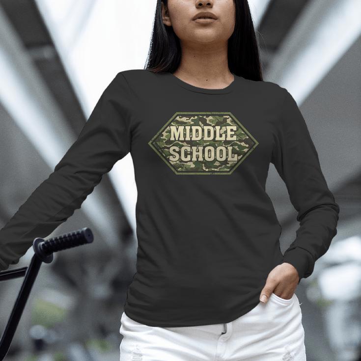 Middle School Camo Retro Back To School Teachers Unisex Long Sleeve T-Shirt, novelty gifts, funny gifts Middle School Camo Retro Back To School Teachers Unisex Long Sleeve T-Shirt, novelty gifts, funny gifts