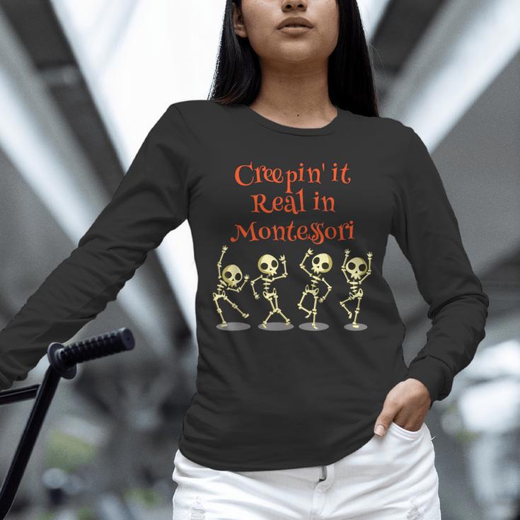 Montessori Creepin' It Real HALLOWEEN School Teacher Shirt Unisex Long Sleeve T-Shirt, novelty gifts, funny gifts Montessori Creepin' It Real HALLOWEEN School Teacher Shirt Unisex Long Sleeve T-Shirt, novelty gifts, funny gifts