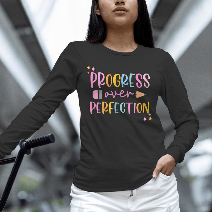 Motivational Progress Over Perfection Back To School Teacher Unisex Long Sleeve T-Shirt, novelty gifts, funny gifts