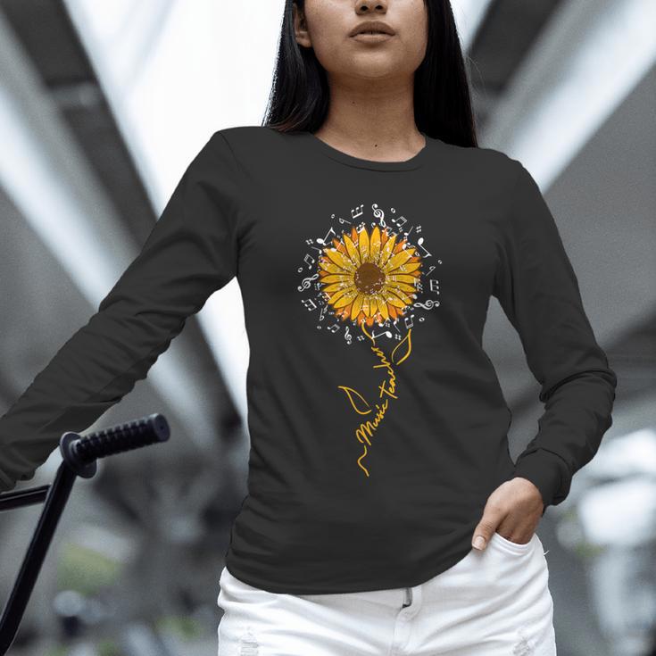 Music Teacher Shirt Sunflower Music Notes Musician Singer Unisex Long Sleeve T-Shirt, novelty gifts, funny gifts