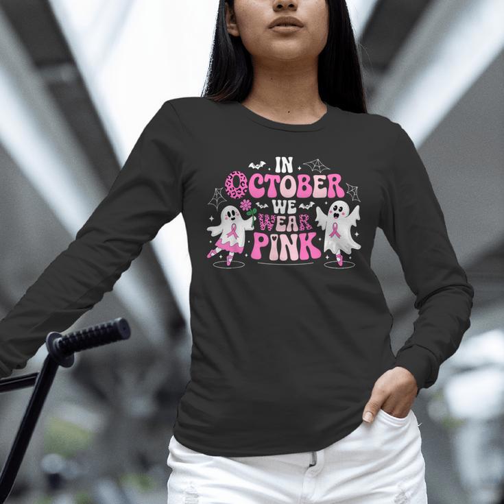 In October We Wear Pink Ballet Ghost Teacher Breast Cancer Unisex Long Sleeve T-Shirt, novelty gifts, funny gifts In October We Wear Pink Ballet Ghost Teacher Breast Cancer Unisex Long Sleeve T-Shirt, novelty gifts, funny gifts