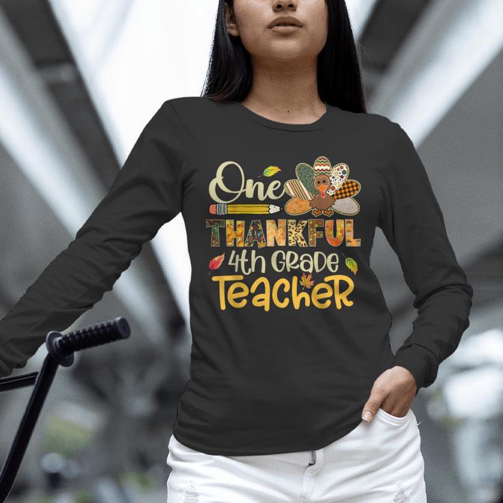 One Thankful 4th Grade Teacher Turkey Leopard Thanksgiving Unisex Long Sleeve T-Shirt, novelty gifts, funny gifts