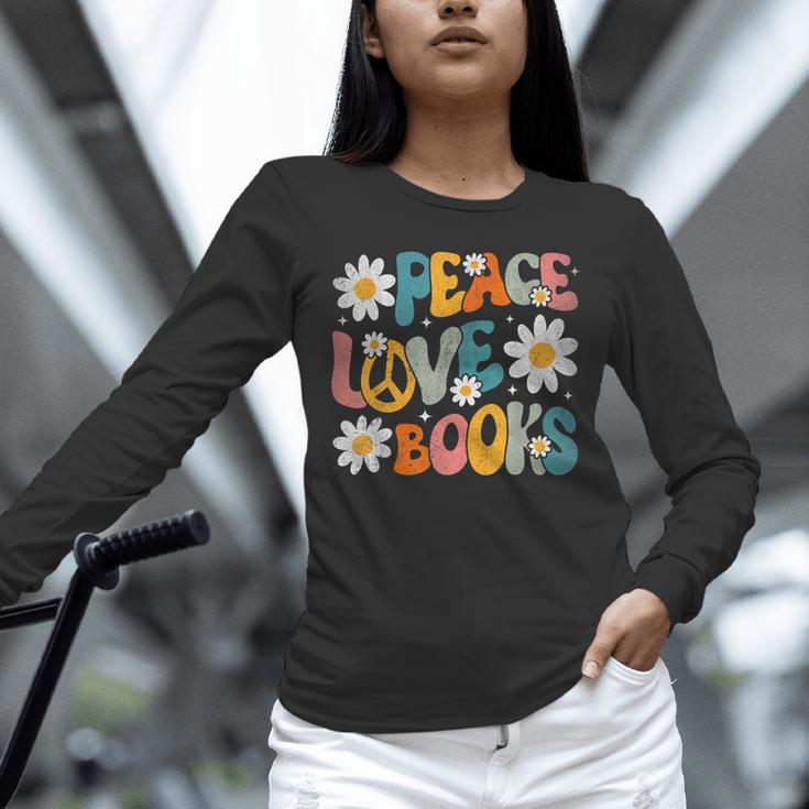 Peace Love Books Bookworm Librarian Reading Teacher Groovy Unisex Long Sleeve T-Shirt, novelty gifts, funny gifts Peace Love Books Bookworm Librarian Reading Teacher Groovy Unisex Long Sleeve T-Shirt, novelty gifts, funny gifts